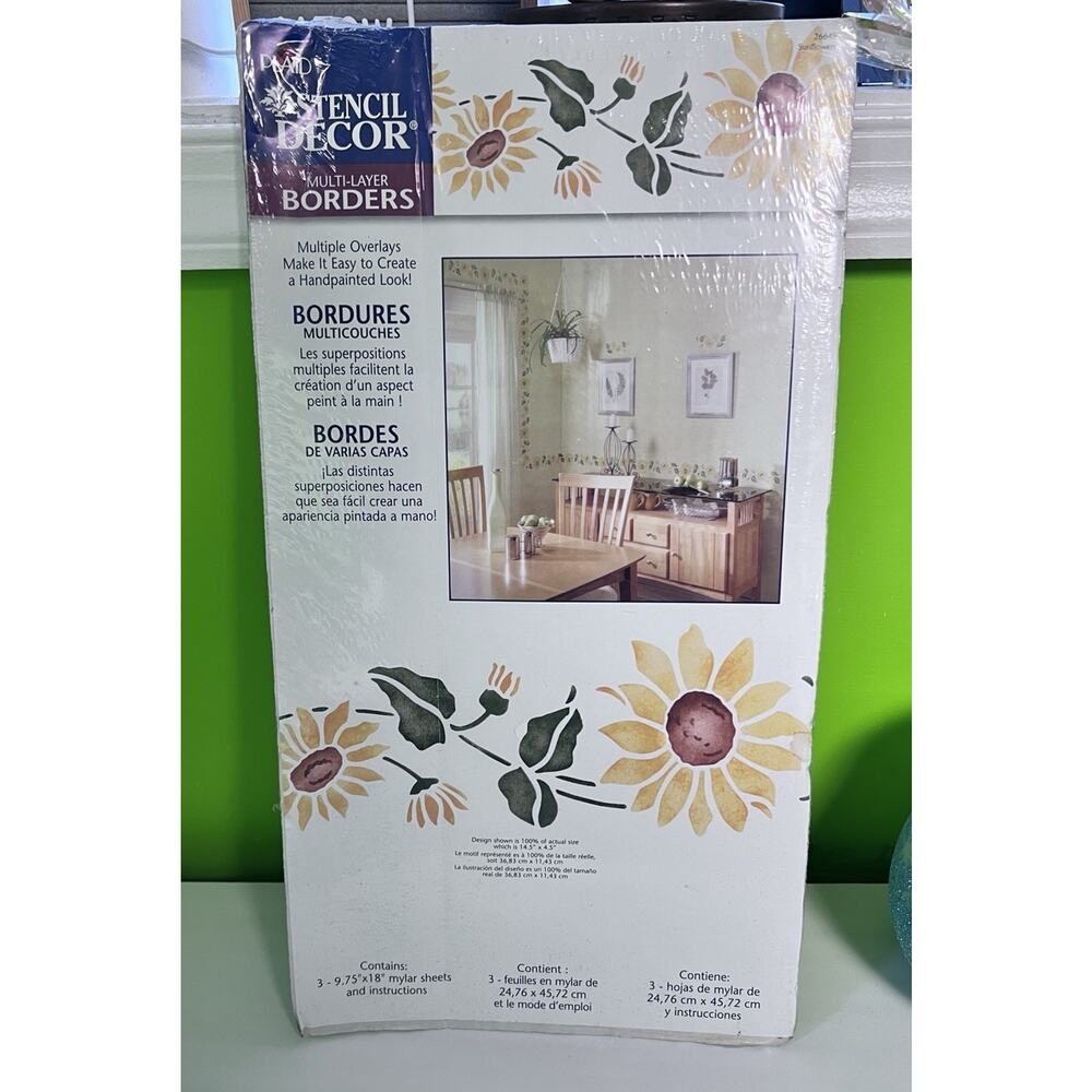 Vintage NEW Plaid Stencil Borders Sunflowers Y2K Bedroom 2000s Room‎ Decor Retro
